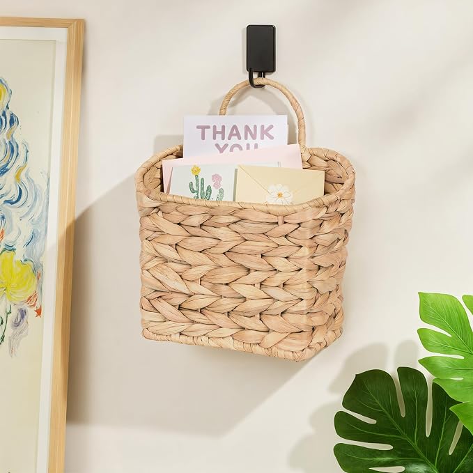 iEGrow Set of 2 Hanging Basket, Wicker Wall Basket Natural Water Hyacinth - Image 3