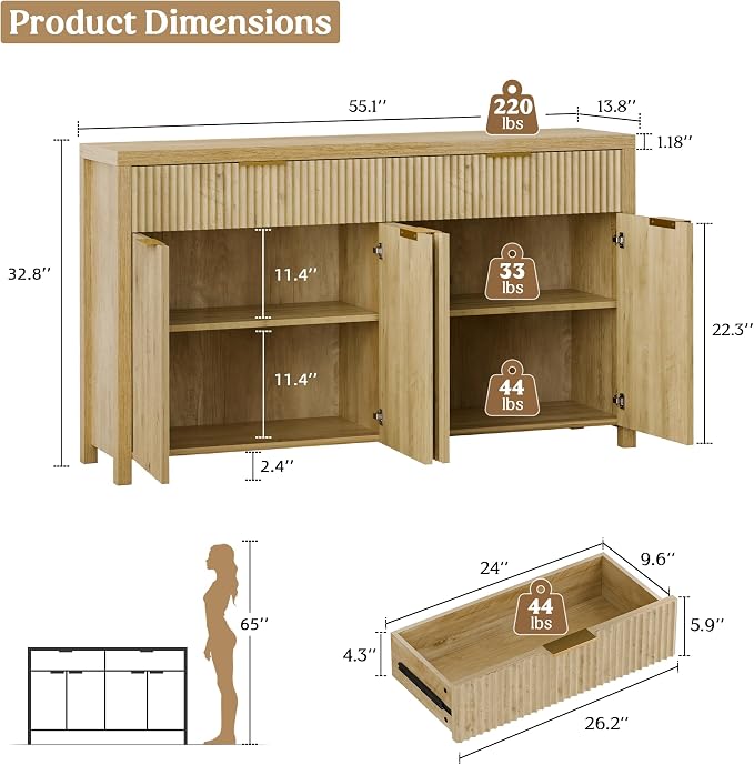 Lulive 55" Sideboard Buffet Cabinet - Image 2