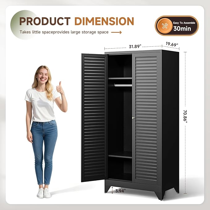 Letaya Armoire Wardrobe Closet, Hanging Rod Clothing Storage Cabinets - Image 3