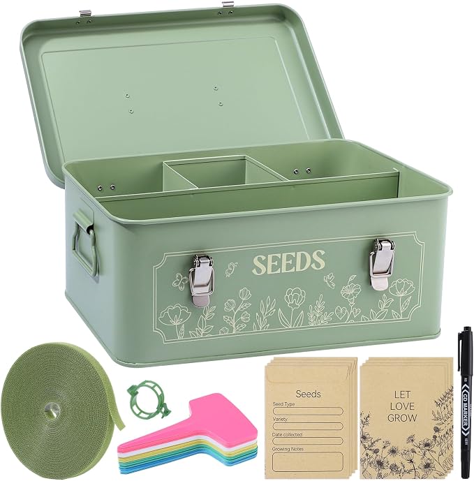 Pimoys Seed Storage Organizer, Metal Seed Saving Box by PimoysLivingNecessities
