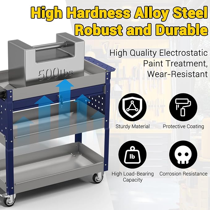 3 Tier Rolling Tool Cart on Wheels, 550 LBS Tool Cart - Image 4