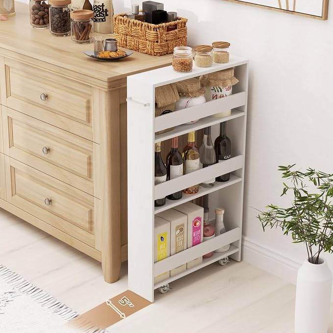 Slim Rolling Storage Cart, 4 Tier Narrow Kitchen Cart - Image 3