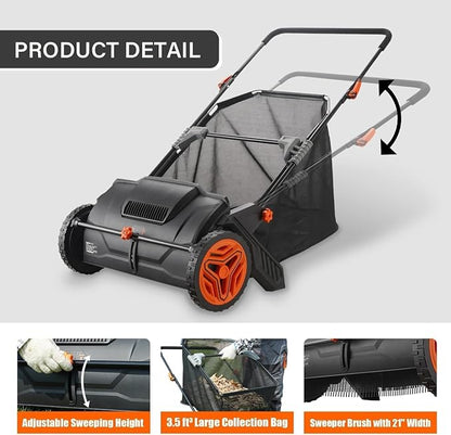 Hand Push Lawn Sweeper, 3.5 cu. ft. Large Mesh Collection Hopper Bag, 2 - Image 7