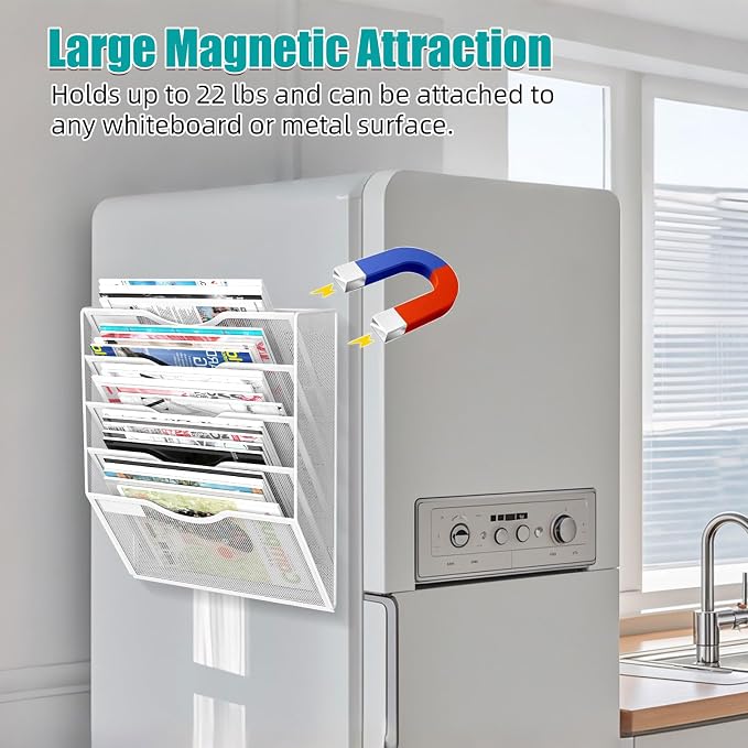 5-Tier Magnetic File Organizer, No Drilling Installation, Magazine Rack - Image 2