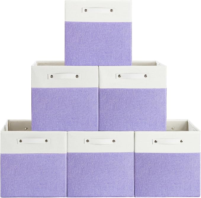FinishingBo 13x13x13 Storage Cube Bins 6 Pack, Cube Shelf Baskets | Foldable by SimplifySpaceSimplifyLife