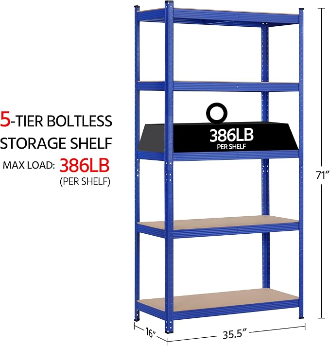 Topeakmart 5-Tier Utility Shelves, Metal Storage Shelves Unit Adjustable Garage - Image 3