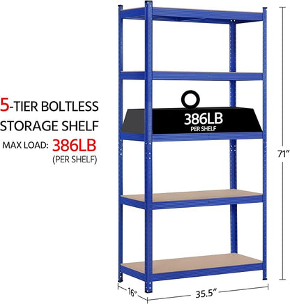Topeakmart 5-Tier Utility Shelves, Metal Storage Shelves Unit Adjustable Garage - Image 3
