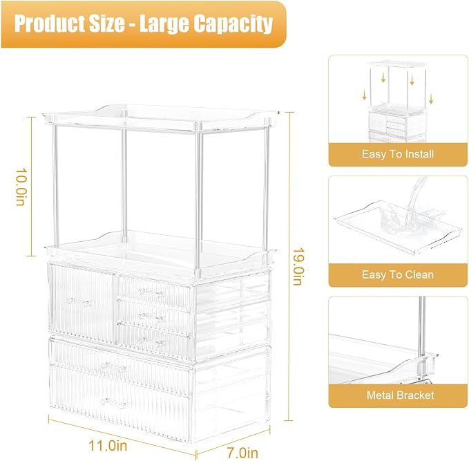 Acina Bathroom Countertop Organizers and Storage: 2-Tier 6-Drawer Makeup - Image 3