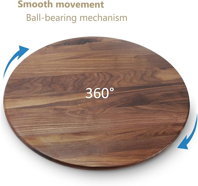 27 Inches Black Walnut Wood Lazy Susan Organizer, Solid Wooden Round Turntable - Image 2