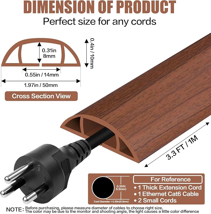 Floor Cord Cover Self Adhesive Cord Hider, 3.3FT Cable Management, Extension - Image 2