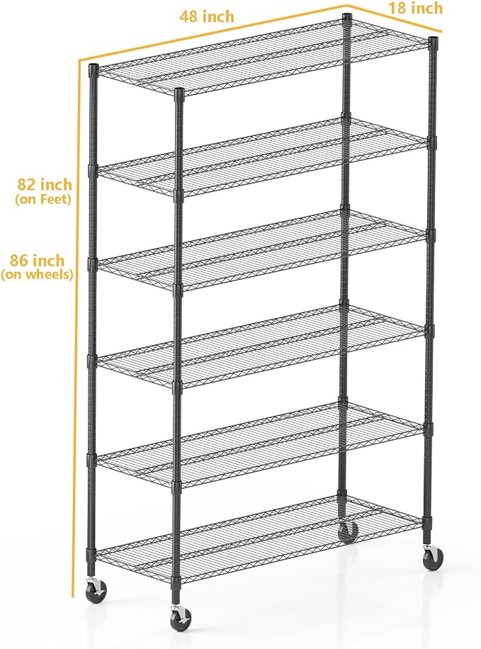 Himimi 82" H Storage Shelves 6 Tier Metal Shelving Adjustable Wire Shelf - Image 3