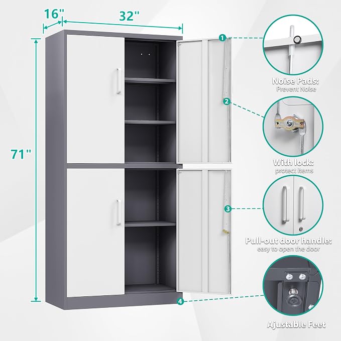 Metal Storage Cabinets with Doors and Shelves, Tall Storage Cabinets with Lock - Image 2