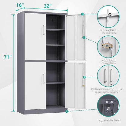 Metal Storage Cabinets with Doors and Shelves, Tall Storage Cabinets with Lock - Image 2