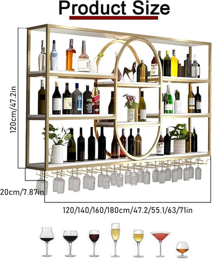 55.1IN Large Wall Mount Wine Rack, Metal 4 Tier Hanging Bottle Holder - Image 2