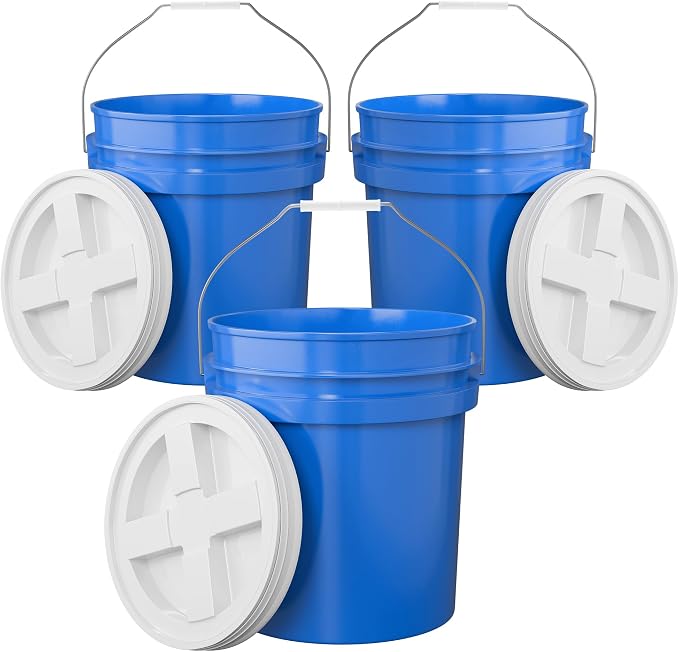 5-Gallon Blue Bucket Pail with Gamma Seal Screw on Airtight Lid, Metal Handles by EconoHome