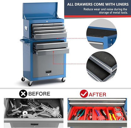 8-Drawer Tool Chest with Wheels, Detachable Top Tool Box, Tool Cabinet with - Image 4