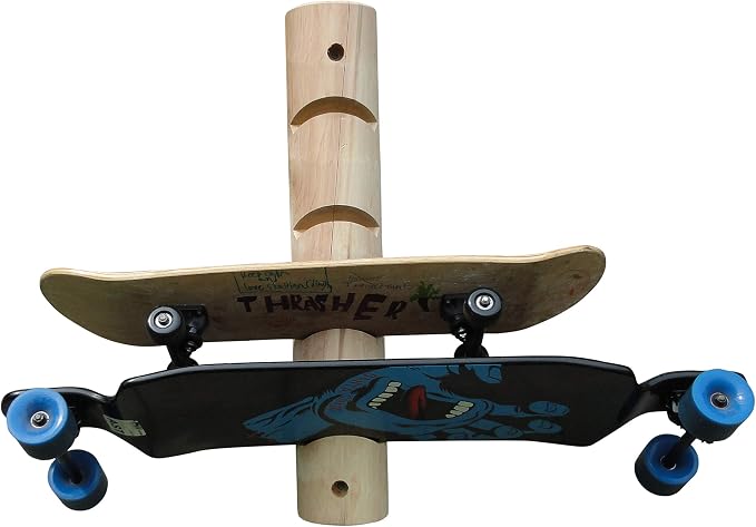4-Place Longboards/Skateboard Log Rack, Vertical Snowboard Wall Mount, Indoor by LogKayakRack