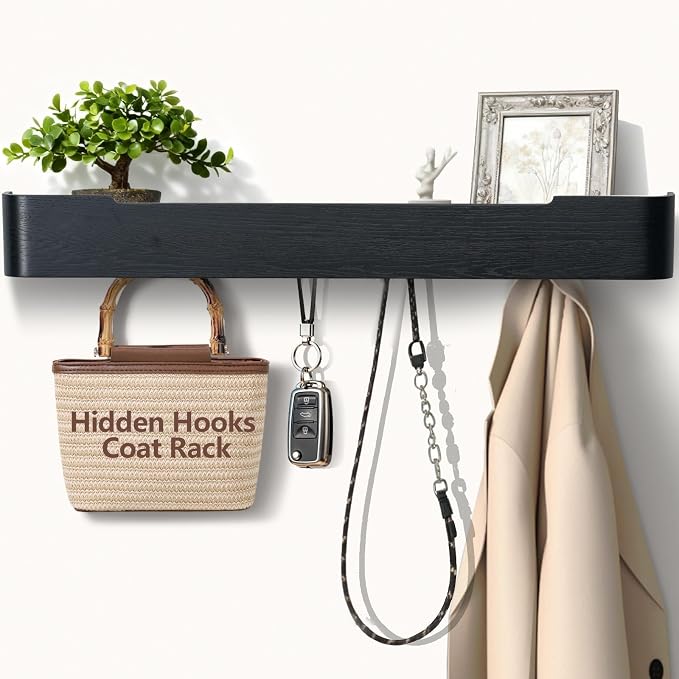 Coat Rack Wall Mount with Hidden Hooks Modern Key Holder Wood Entryway Hook by Jadoxy