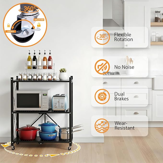 COKIHOM 3-Tier Folding Shelf, No Assembly Metal Shelving Unit - Image 6