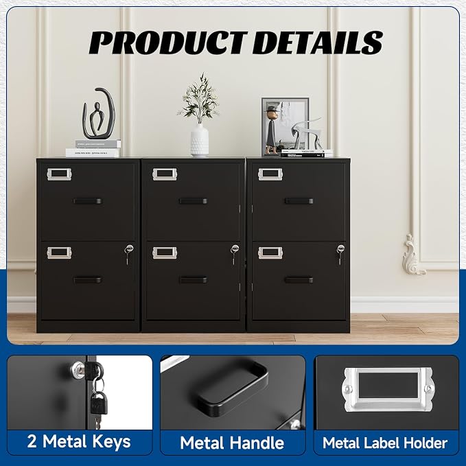 2 Drawers File Cabinet Metal Vertical Filing Cabinets Metal Lockable Storage - Image 5