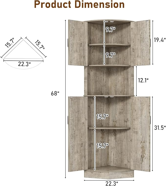 68" Tall Farmhouse Corner Cabinet, Dining Room Storage Cabinet - Image 2
