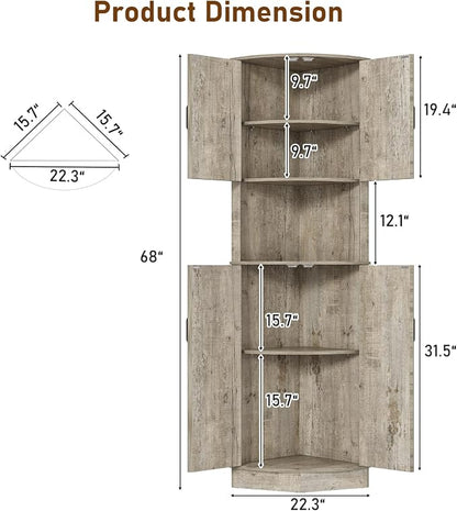 68" Tall Farmhouse Corner Cabinet, Dining Room Storage Cabinet - Image 2