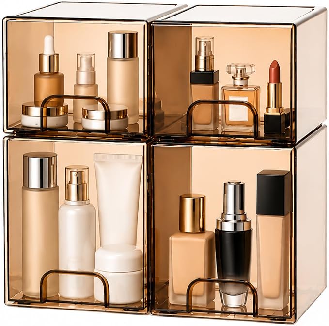 Baby Bottle Organizer, 4 Pack Tea Brown Acrylic Stackable Storage Drawers by Degeyoyo