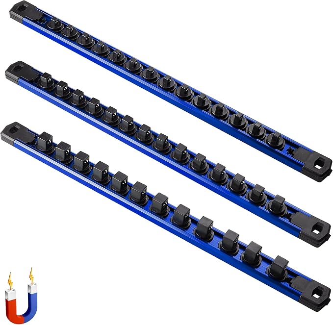 ALOANES 3-Piece Magnetic Socket Organizer, Heavy Duty Aluminum Socket Rails by Aloanes