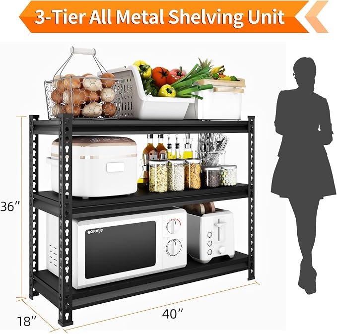 3-Tier Garage Shelving Heavy Duty, 40”W x 18”D x 36”H Metal Shelving Unit，1320 - Image 3