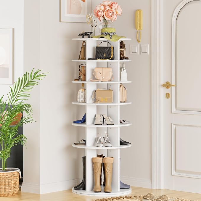 YESHOMY 6-Tier Rotating Shoe Rack Tower, 360° Spinning Vertical Shoe & Handbag - Image 7