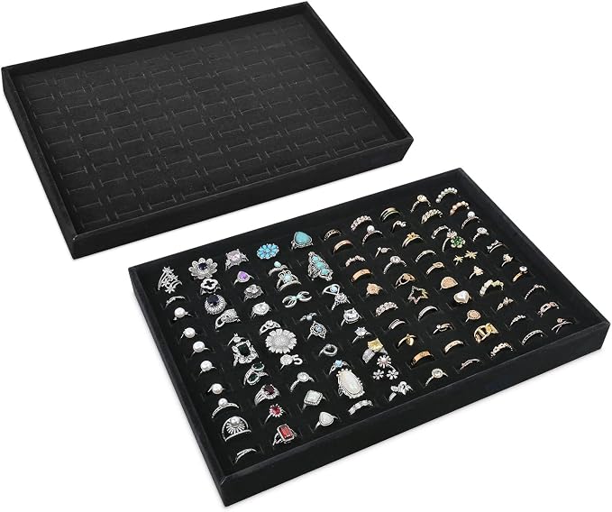 MOOCA 2 Pcs Set 100 Slots Ring Tray Display, Slotted Ring Showcase Display by Mooca