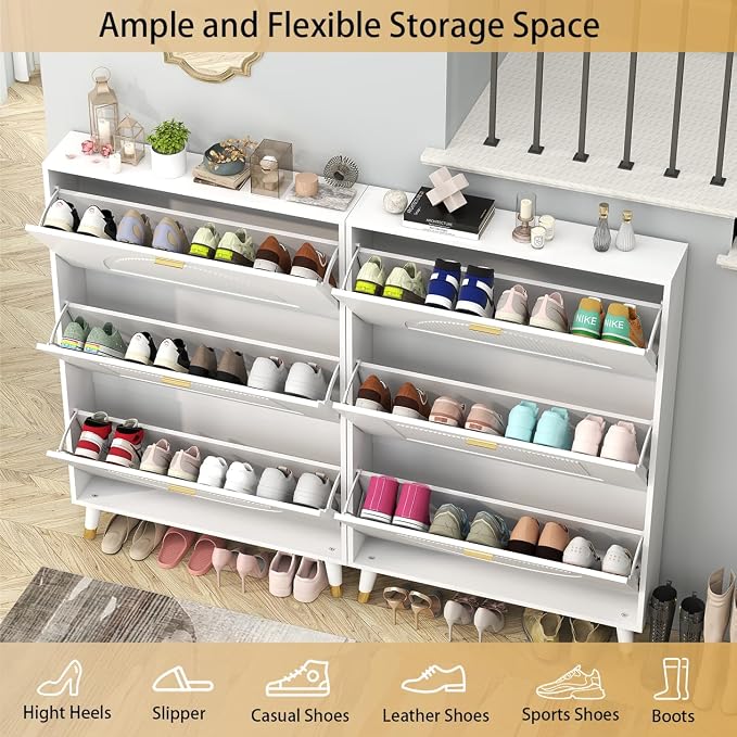 White Shoe Cabinet Storage for Entryway: Modern Hidden Shoe Storage Cabinet - Image 6