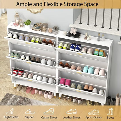 White Shoe Cabinet Storage for Entryway: Modern Hidden Shoe Storage Cabinet - Image 6