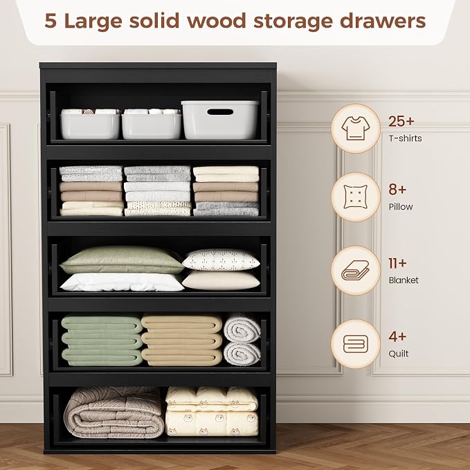 Tall Dresser for Bedroom, 5 Chest of Wooden Drawers, Vintage Dresser, Closet - Image 3