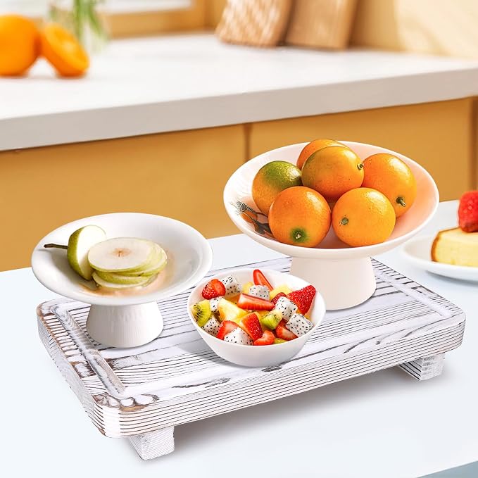 Bathroom Counter Tray Wood Pedestal Stand White Kitchen Countertop Trays - Image 7