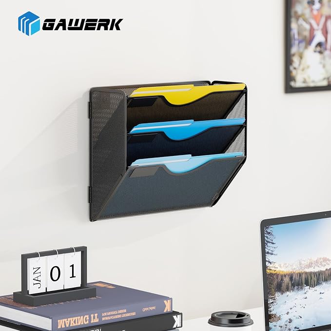 3 Tier Hanging Wall File Organizer, Mesh Mail Paper Orgnization Hanging File - Image 7