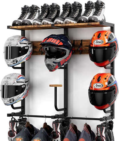 Motorcycle Helmet Rack with 6 J-hooks& 6 Clip Hooks – Wall Mounted Helmet by OMISRUIS