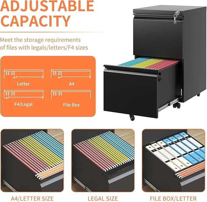 Guizeeopo 2 Drawer Locking File Cabinet, Fully Assembled Heavy-Duty Metal - Image 6