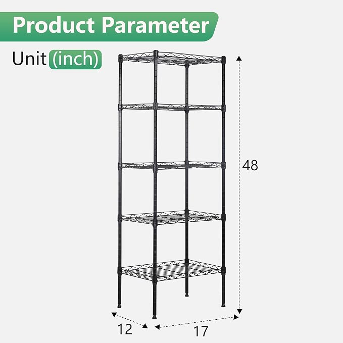 FDW 17L x 12W x 48H Wire Shelving 5 Tier Adjustable Metal Shelves NSF Pantry - Image 3
