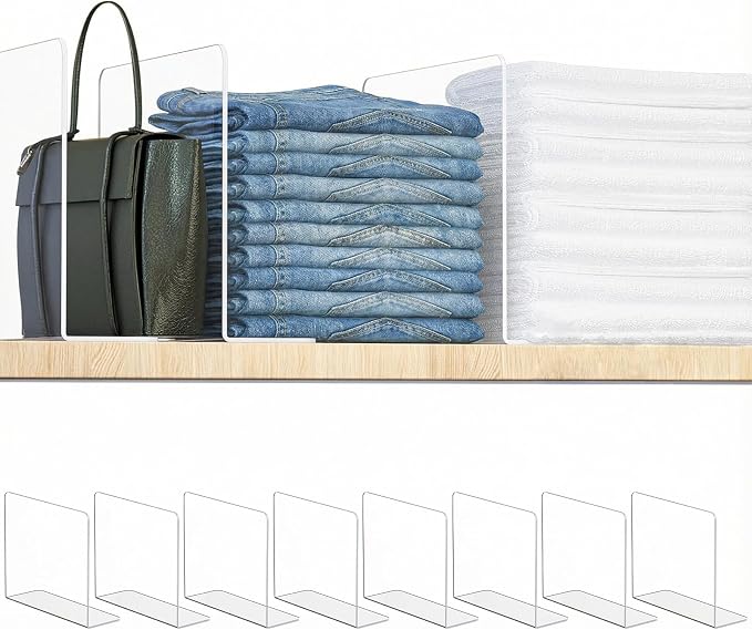 OKPOW Acrylic Shelf Dividers for Closet Organization: 8 Pack Tall Durable Clear by OKPOW