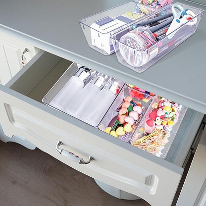 4 PCS Clear Plastic Drawer Organizer, Desk Drawer Divider Organizers and - Image 7