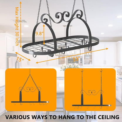 33" Pots and Pans Hanging Rack, Heavy-duty Metal Pan Rack Hanger Organizer - Image 3