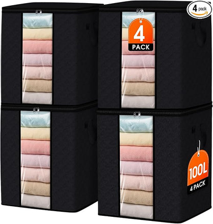 SpaceWhisper 4 Pack 100L Clothes Storage, Foldable Thick Fabric Blanket Storage by Unknown