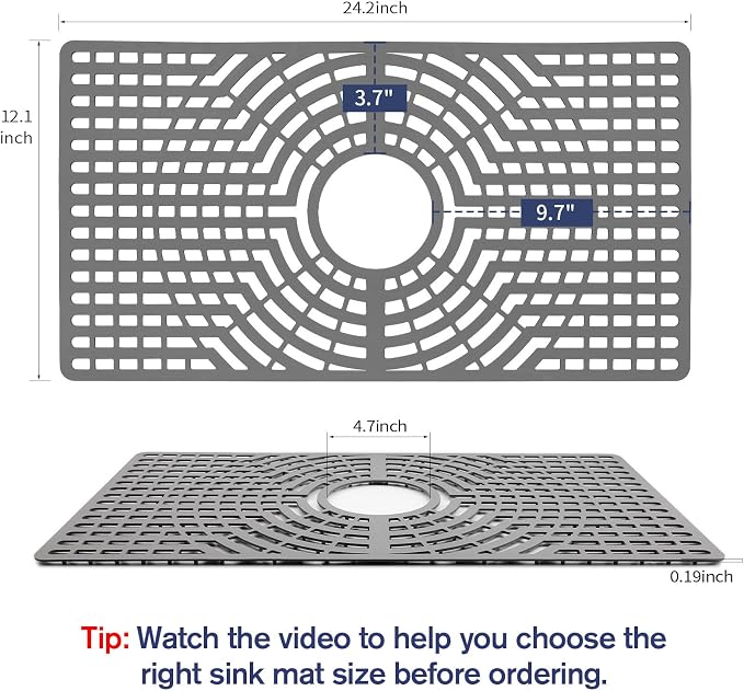 Silicone Sink Protector 24"x12" Center Drain Hole, Heat Resistant Non-slip - Image 2