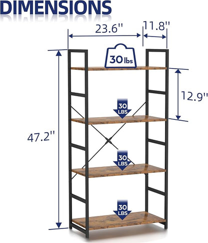NUMENN 4 Tier Bookshelf, Tall Freestanding Open Storage Bookcase, Vintage | - Image 3