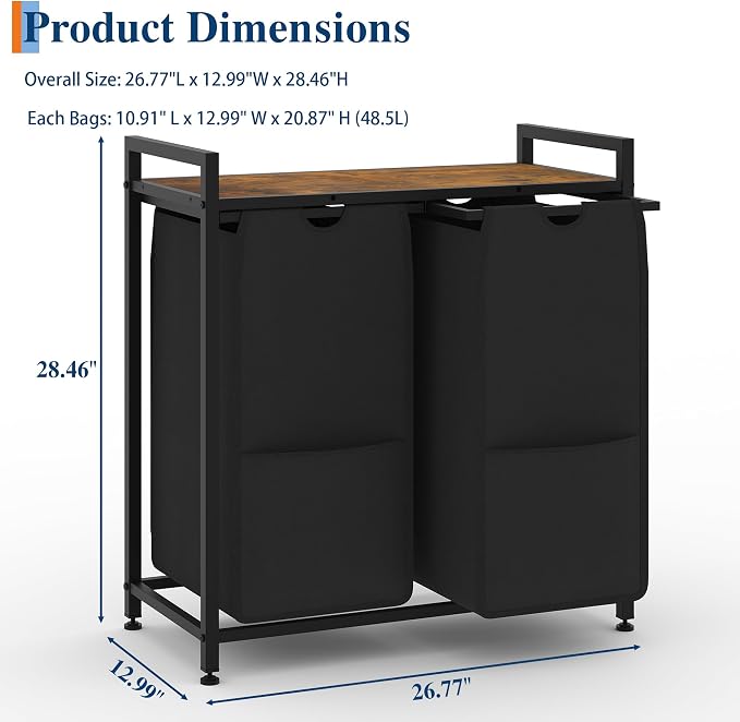 Garvee 97L Laundry Basket 2 Section, Laundry Hamper - Image 2