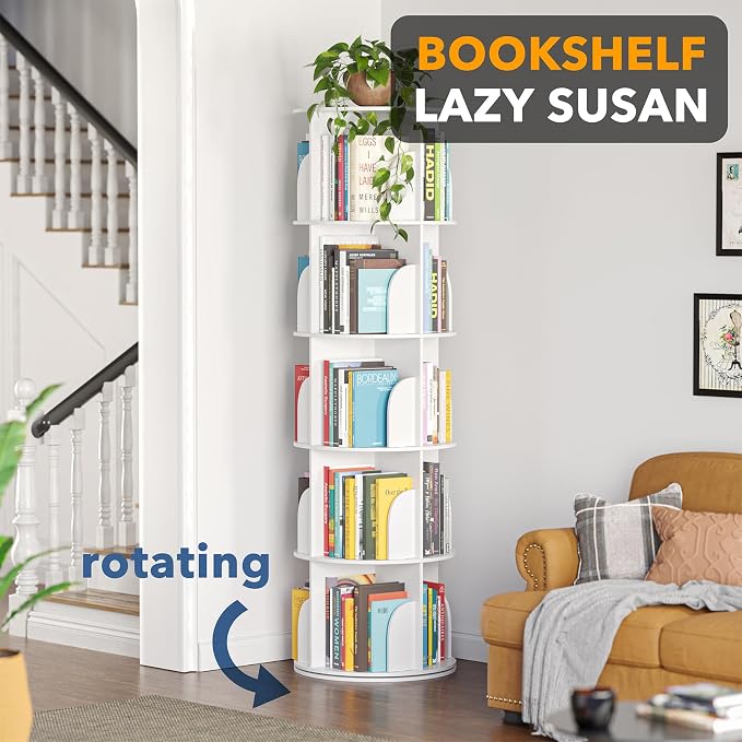 SpaceAid 5 Tier Rotating Bookshelf Tower, Spinning Bookcase Lazy Susan - Image 4