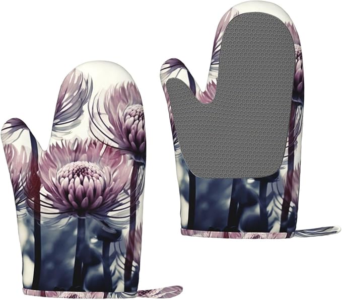 Flowers Print Oven Mitts Set of 2, Heat Resistant Silicone Oven Mittens Gloves by Unknown