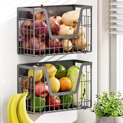 Grey Magnetic Shelf for Fridge, 2 Set Potato and Onion Storage Bins, Magnetic by YIWANFW