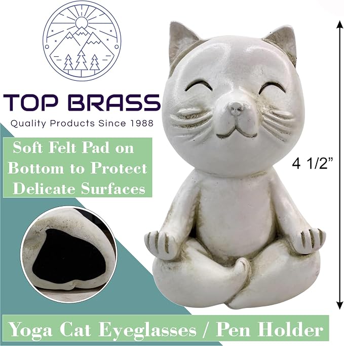 Top Brass Yoga Cat Eyeglasses & Pen Holder – Whimsical Reading Glasses - Image 2